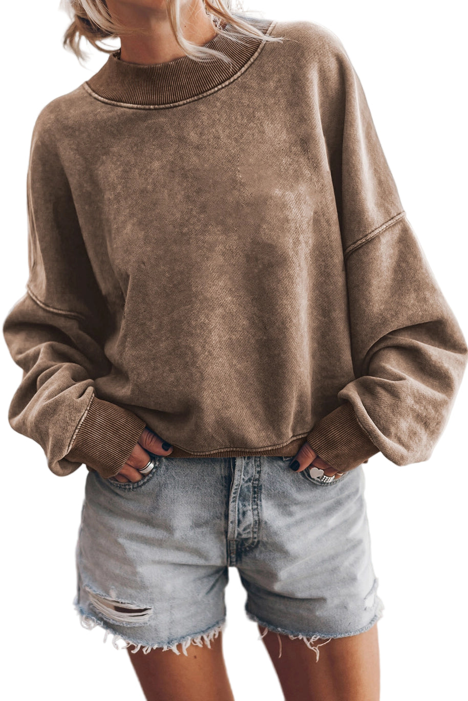Brown Drop Shoulder Crew Neck Pullover