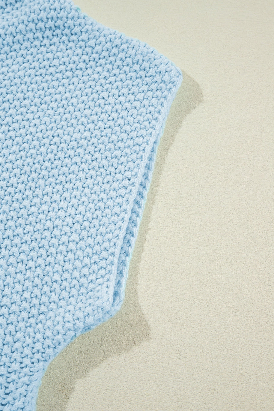 Iceland Blue High Neck Short Sleeve Sweater