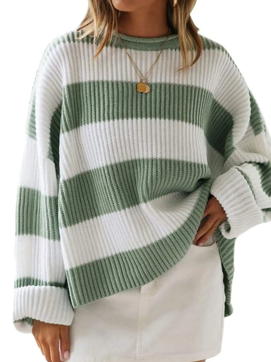 Green Striped Knit Sweater