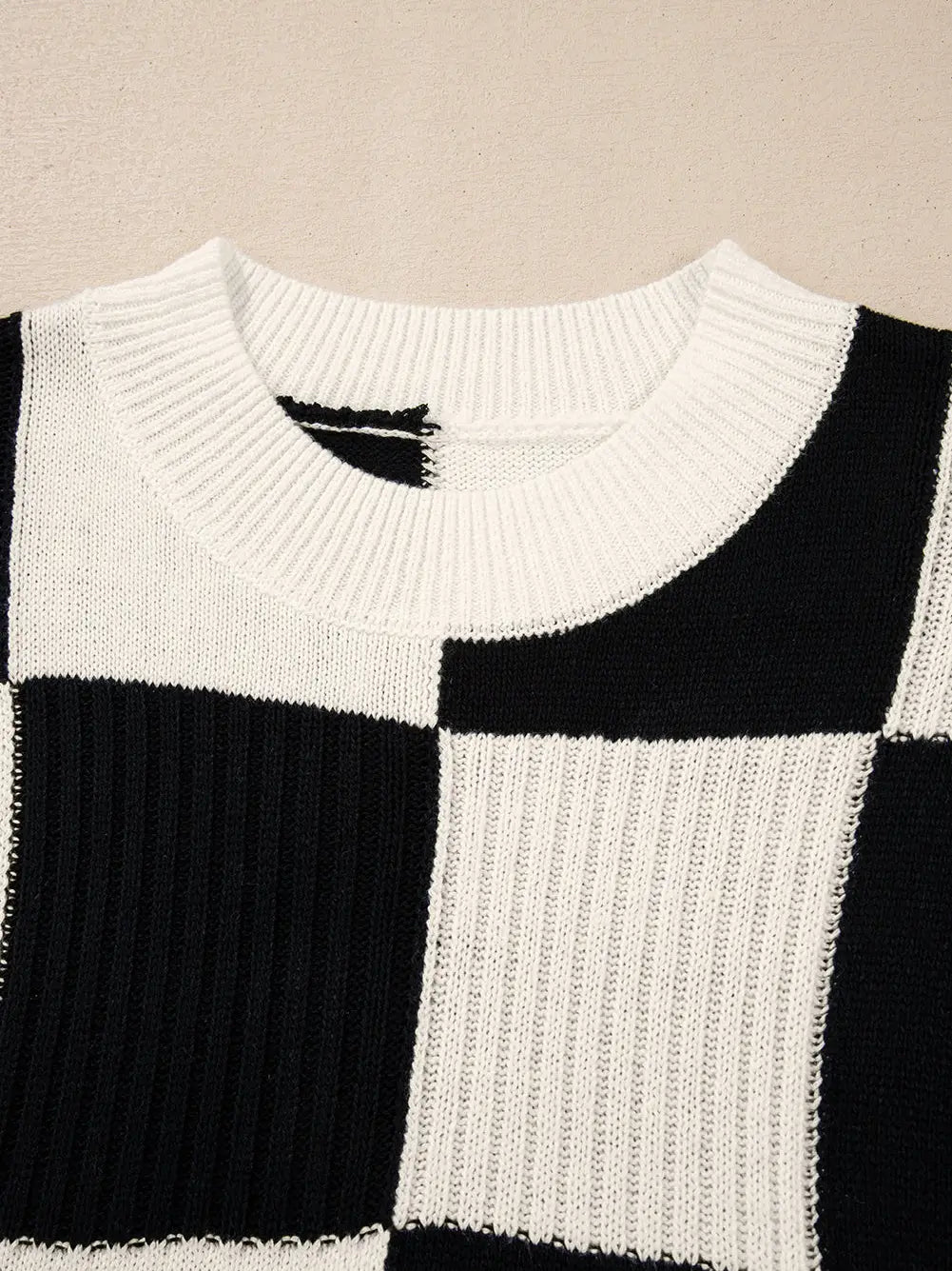 Khaki Checkered Short Sleeve Sweater