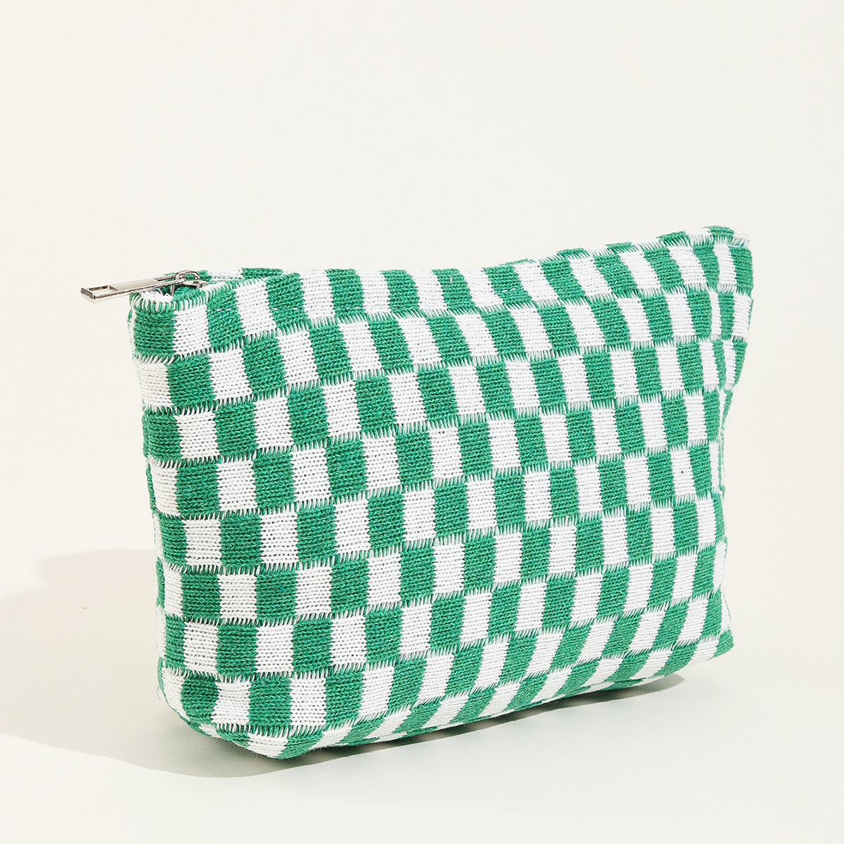 Green Large Checkered Cosmetic Bag