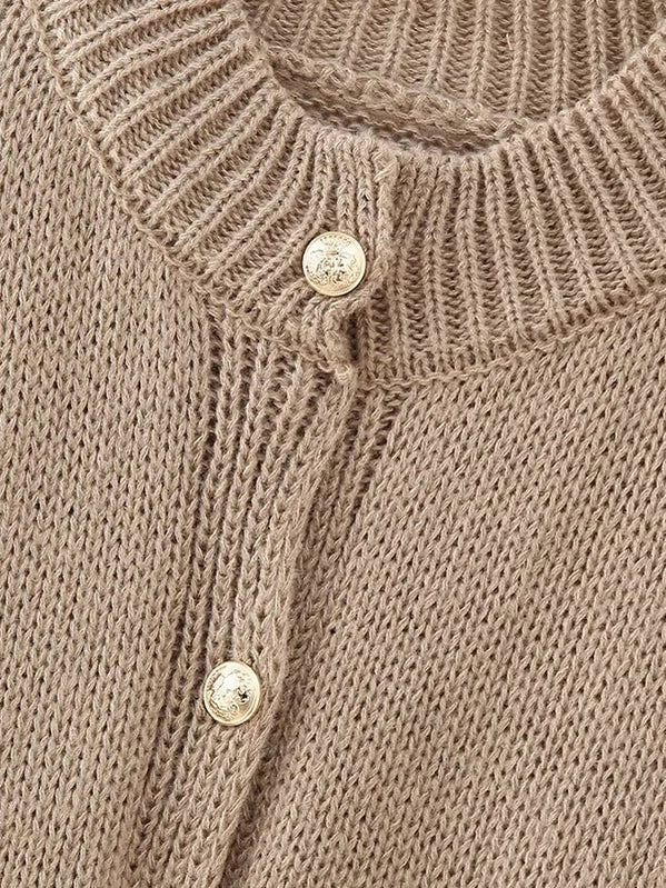 Green Loose Puff Sleeve Cardigan Sweater