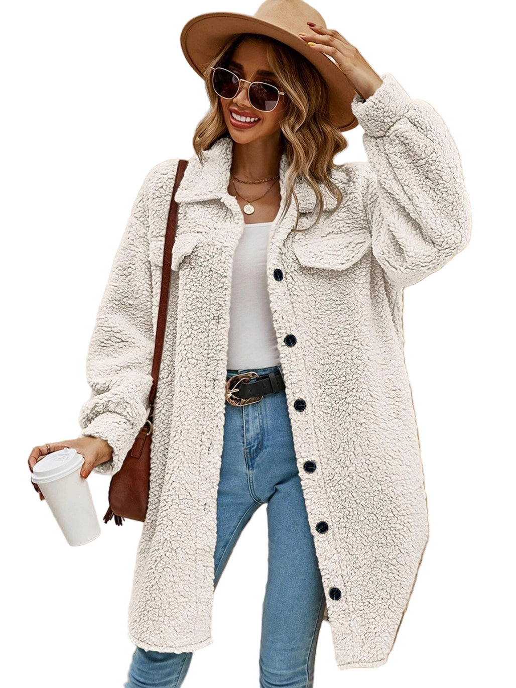 Plain Button Up Sherpa Jacket