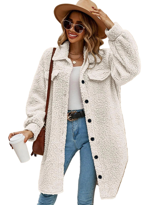 Plain Button Up Sherpa Jacket